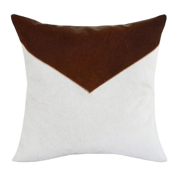 HomeRoots Brown, Ivory Geometric Polyester 20 in. x 20 in. Throw Pillow