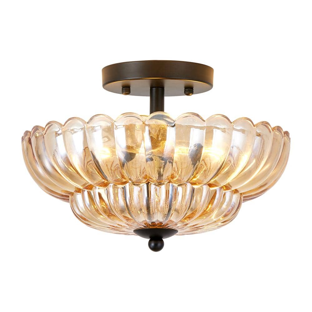 Black Interior Semi-Flash Mount 3-light Bowl Ceiling Light with Amber Bowl Tinted Glass Shade, E26 Bulb Not Included price history on PriceWatchPro