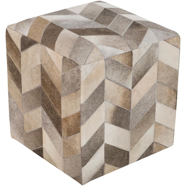 Livabliss Sabinas Solid Cream Hair On Hide Cube Accent Pouf