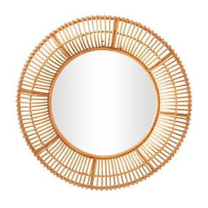 39 in. x 39 in. Handmade Woven Round Framed Brown Wall Mirror