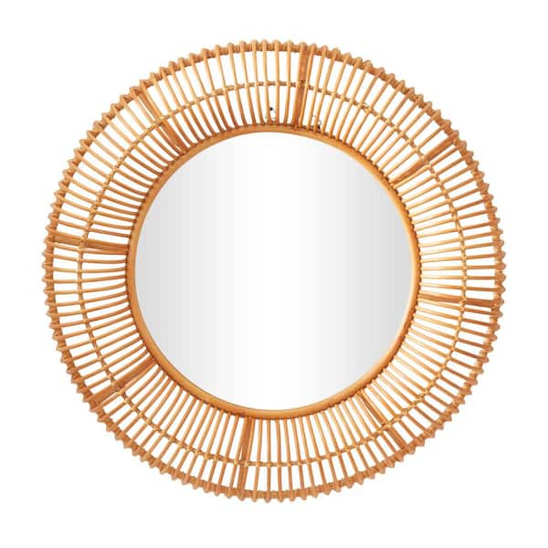 Litton Lane 39 in. x 39 in. Handmade Woven Round Framed Brown Wall Mirror