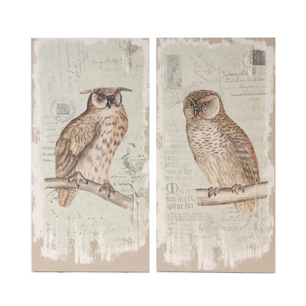 Vsmile Owl Prints 2-Piece Unframed Rectangle Animal Hanging Wall Art 20 in. x 39.5 in.