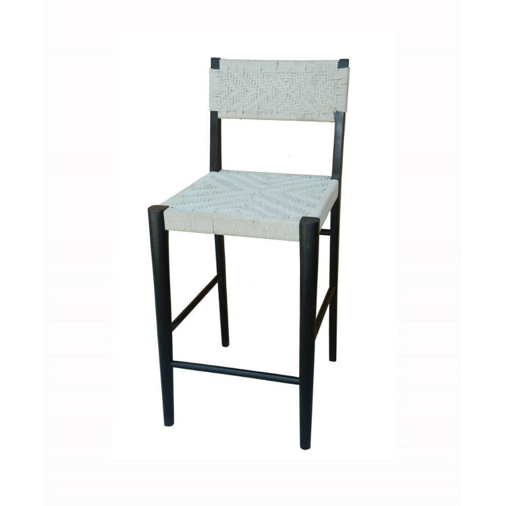 Benjara 29 In. Black, Gray And Cream Low Back Wooden Frame Bar Stool ...