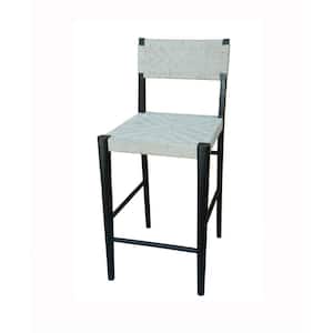 29 in. Black, Gray and Cream Low Back Wooden Frame Bar Stool with Cotton Woven Seat(Set of 2)