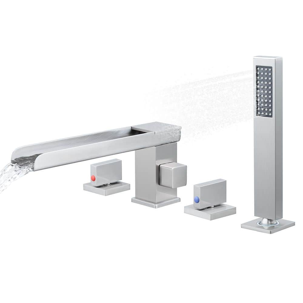 93028 BWE 2-Handle Tub-Mount Roman Tub Faucet with Hand Shower in Brushed ...