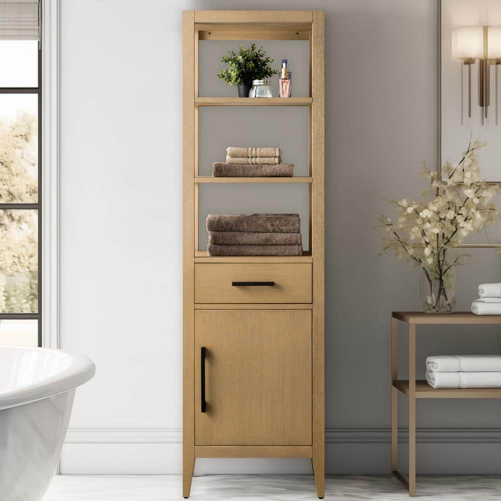 21 in. W x 17 in. D x 72 in. H Brown MDF Floor Standing Linen Cabinet with Soft Close Door in Natural Oak/MB -  Vanity Art