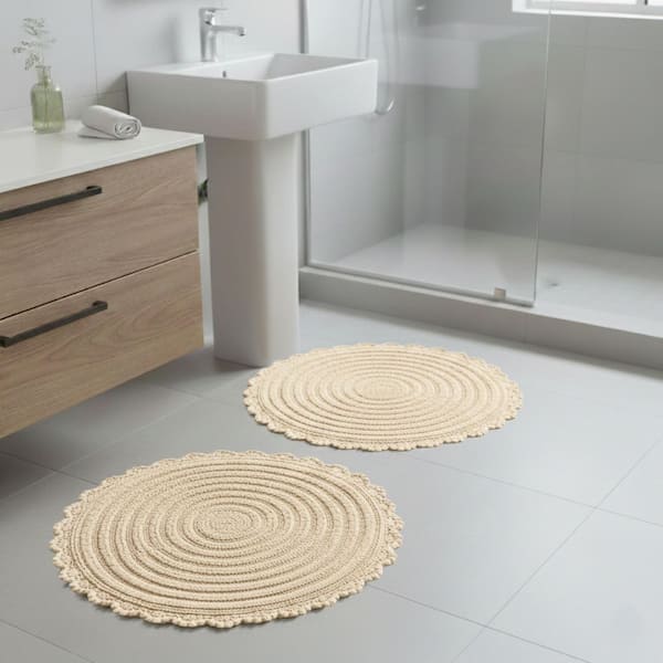 Beige Natural 2-Piece Cotton Bath Mat Set