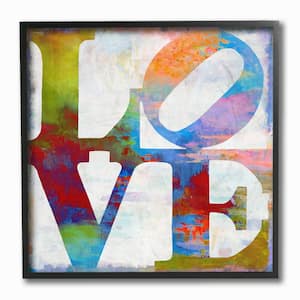 12 in. x 12 in. "Love Painted Textured Rainbow Background Typography" by Artist Jamie MacDowell Framed Wall Art
