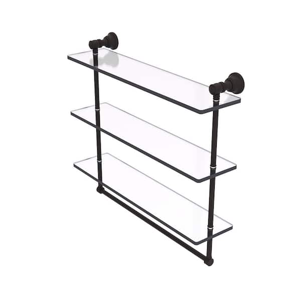 Allied Brass Carolina Collection 22 in. x 19.7 in. H x 5.54 in. D Brass Rectangular Triple Glass Shelf W/ Towel Bar in Brushed Bronze