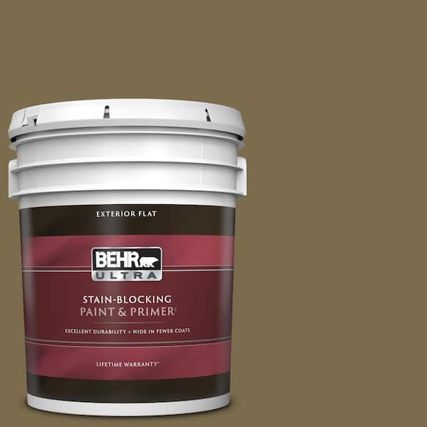 BEHR ULTRA 5 gal. #PPU8-01 Olive Flat Exterior Paint & Primer