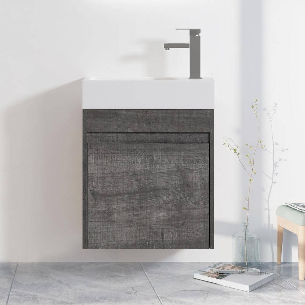 18.1 in. W x 10.2 in. D x 22.8 in. H Floating Wall Bath Vanity in Gray with White Resin Sink and Top, Soft Close Door price history on PriceWatchPro
