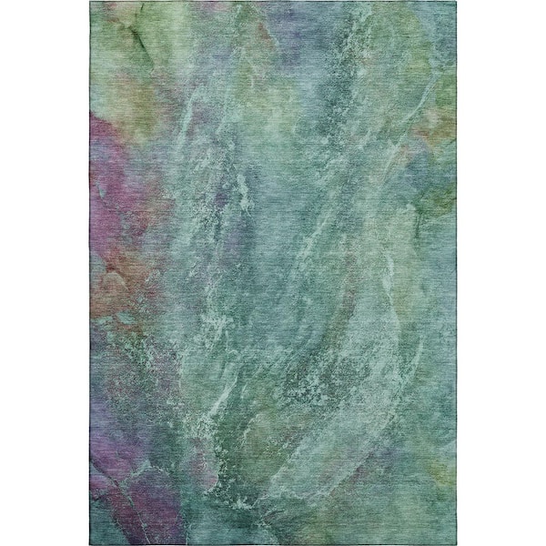 Mayfield Premium Machine Washable Abstract AMF2308 Teal 9 ft. x 12 ft. Area Rug