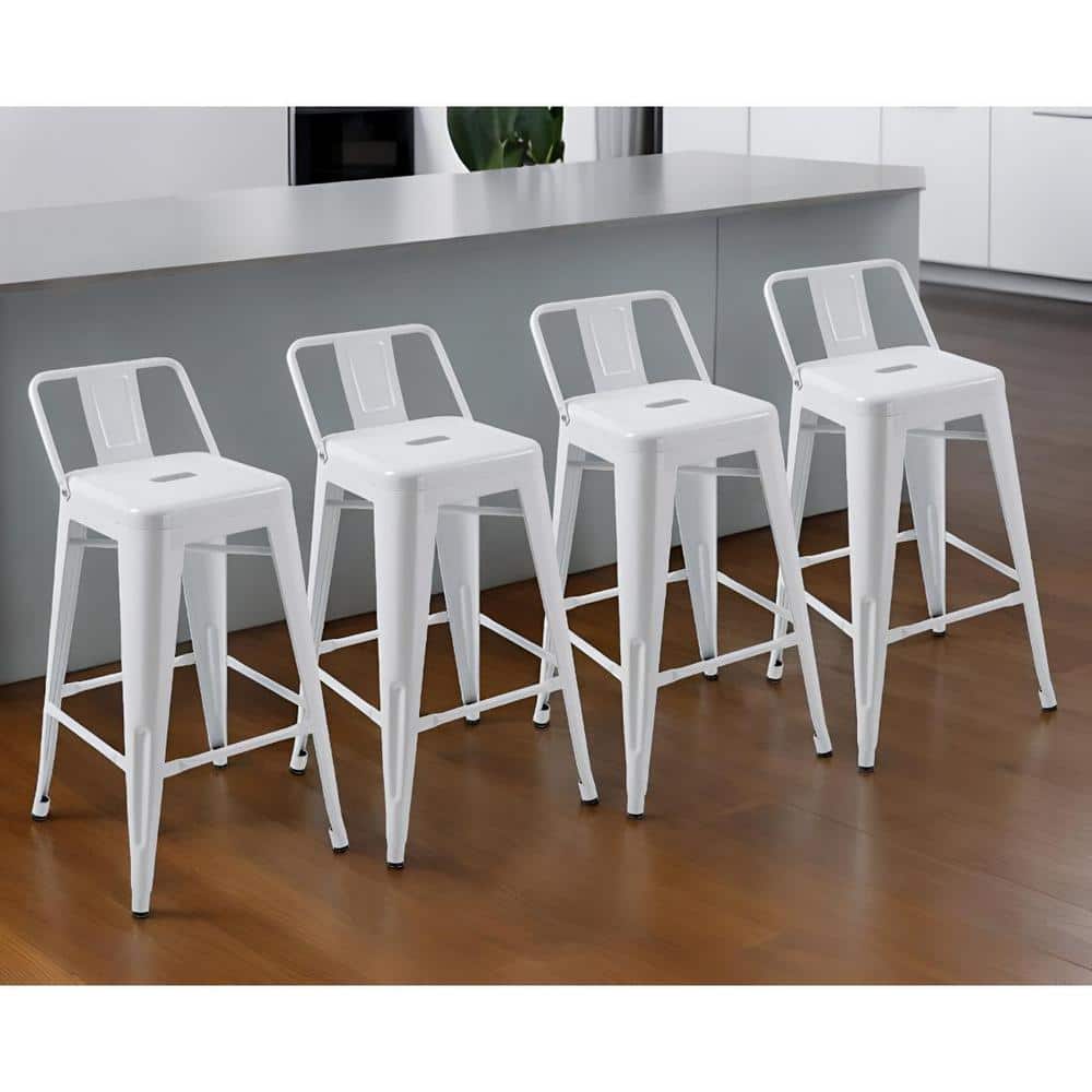 26" White Metal Backless Counter Height Bar Stools Set of 4
