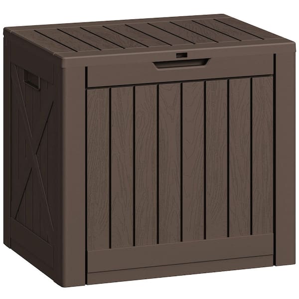 42 Gal. Wood-Grain Deck Box, Outdoor Lockable Storage Box for Patio Furniture in Brown