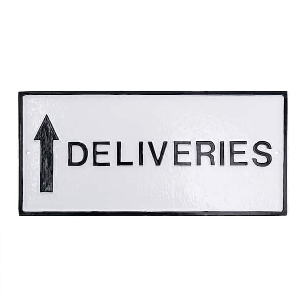 Montague Metal Products 7.25 in. x 15.25 in. Deliveries with Up Arrow Standard Rectangle Wall Statement Plaque - White/Black