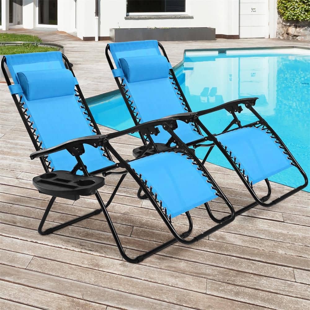 HONEY JOY 2-Piece Metal Outdoor Chaise Lounge Zero Gravity Chair ...