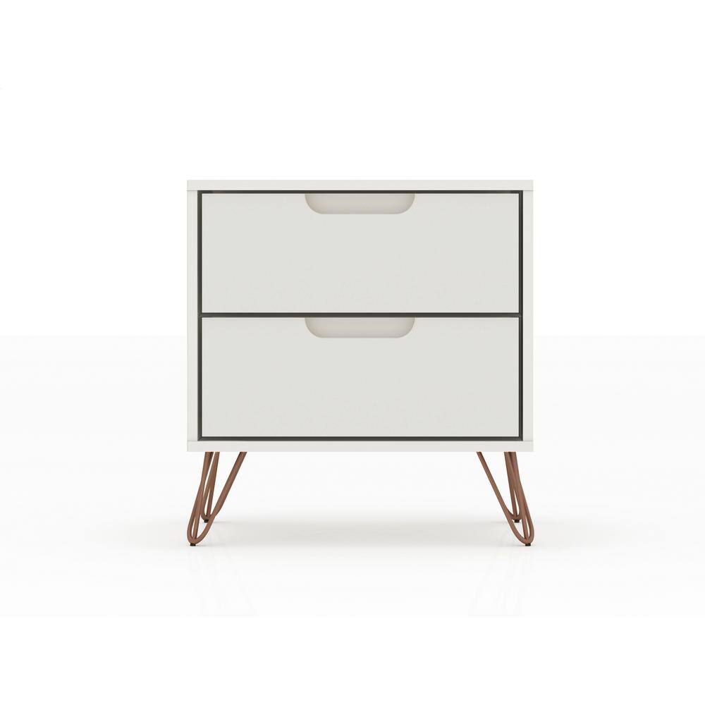 Rockefeller Mid-Century Off White Nightstand Pair with Metal Legs