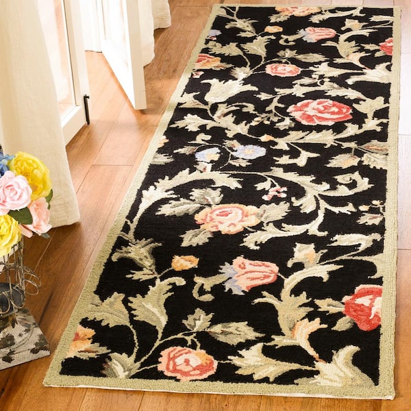 Chelsea 3 ft. x 14 ft. Black Border Floral Vines Runner Rug