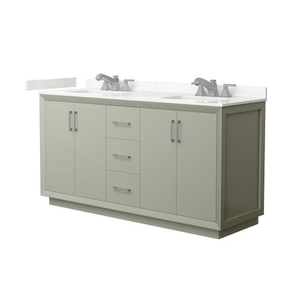 Wyndham Collection Strada 66 in. W x 22 in. D x 35 in. H Double Bath Vanity in Light Green with Giotto Quartz Top