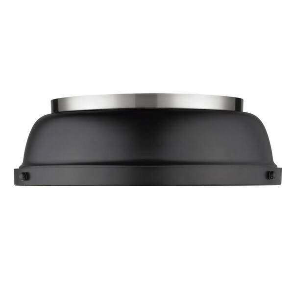 Golden Lighting - Duncan 14 in. 2-Light Pewter Flush Mount with Matte Black Shade