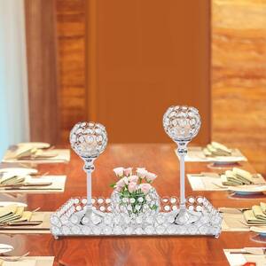 4 pcs Candle Holder Centerpiece Crystal Tea Light Candelabra Table Mirror Tray Wedding Decoration Silver