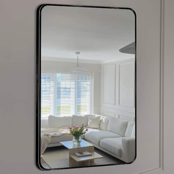 LuxHomez 22 in. W x 30. 2 in. H Rectangular Aluminum Frame Square Black Wall Mirror