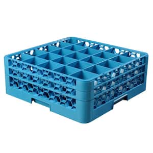 19.75x19.75 in. 25-Compartment 2 Extenders Glass Rack (for Glass 3.25 in. Diameter, 6.34 in. H) in Blue (Case of 3)