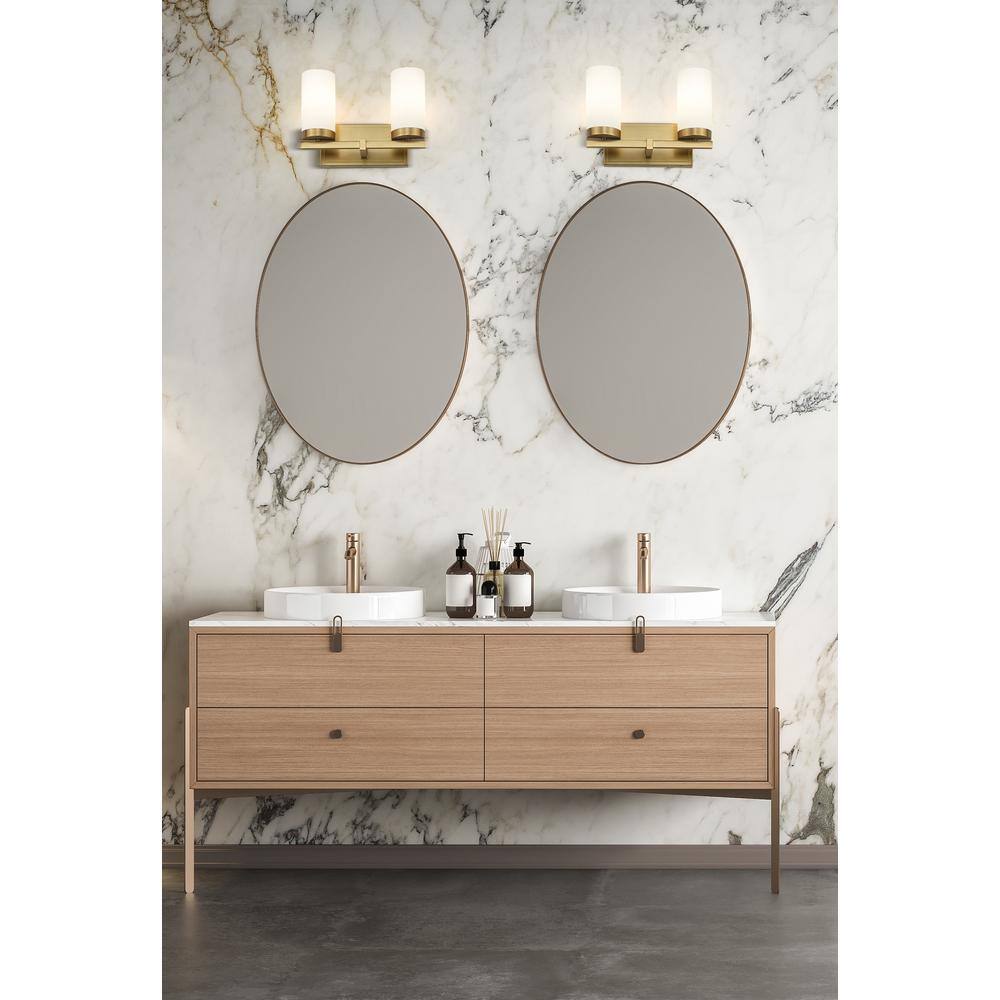 Modern Gold Vanity Light with Frosted White Glass Cylinders