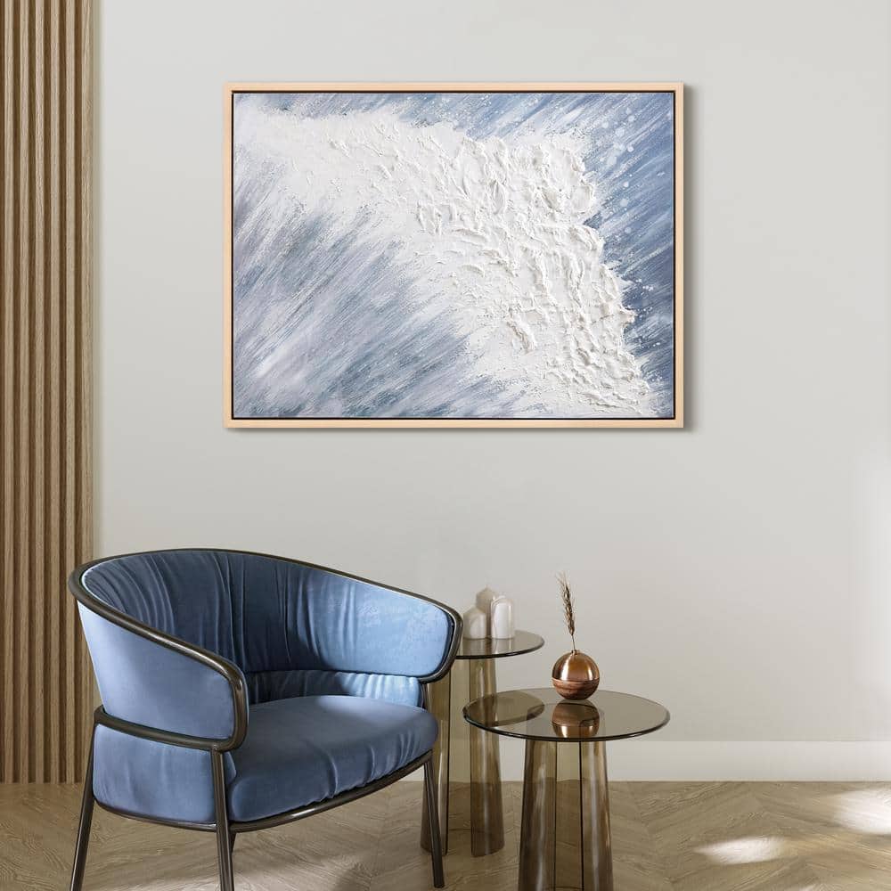 Aqua Splash Blue and White Abstract Canvas Painting, 30" x 40"