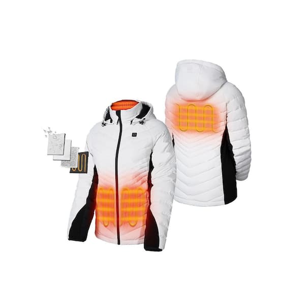 ORORO Women's Small White 7.38-Volt Lithium-Ion Heated Down Jacket