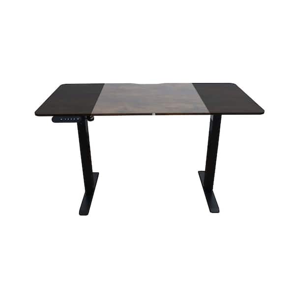 Lioba 55.1 in. Black+Brown Electric Adjustable Height Standing Desk with Wood Tabletop, Metal Legs, Double Beam