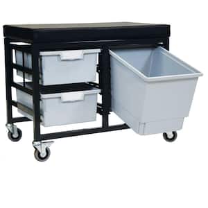 StorBenchSeat With Cushioned Seat and 3 Storsystem Trays and Bins-Gray