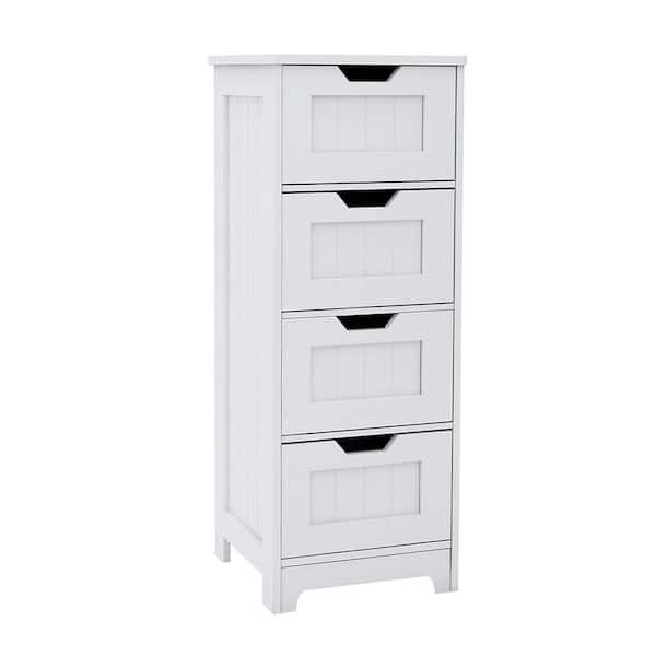 12 in. W x 12 in. D x 32 in. H White Linen Cabinet, Freestanding Storage Cabinet with 4-Drawers