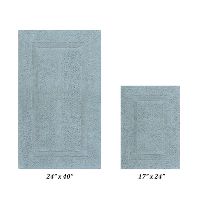 Lux Collection Blue 17 in. x 24 in. and 24 in. x 40 in. 100% Cotton 2-Piece Bath Rug Set