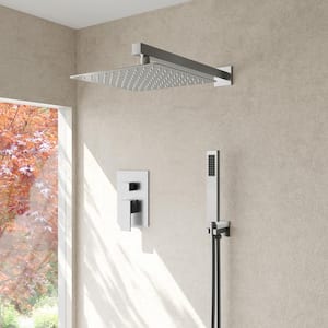 2-Spray Patterns with 10 in. Dual Wall Mount Shower Heads with Hand Shower in Brushed Nickel (Valve Included)