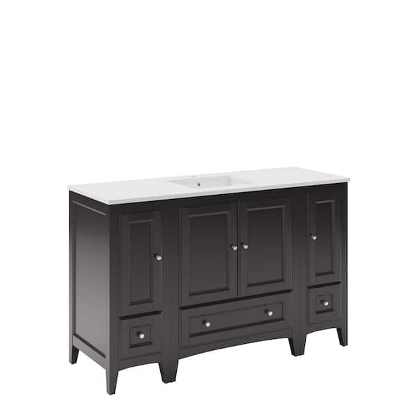 Oxford 54 in. Bath Vanity in Espresso with Quartz Stone Vanity Top in White with White Basin