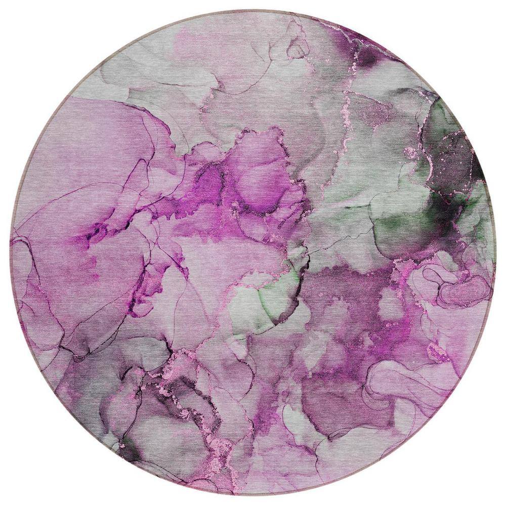 Gray and Purple 8 ft. Round Woven Abstract Polyester Round Indoor/Outdoor Area Rug price history on PriceWatchPro