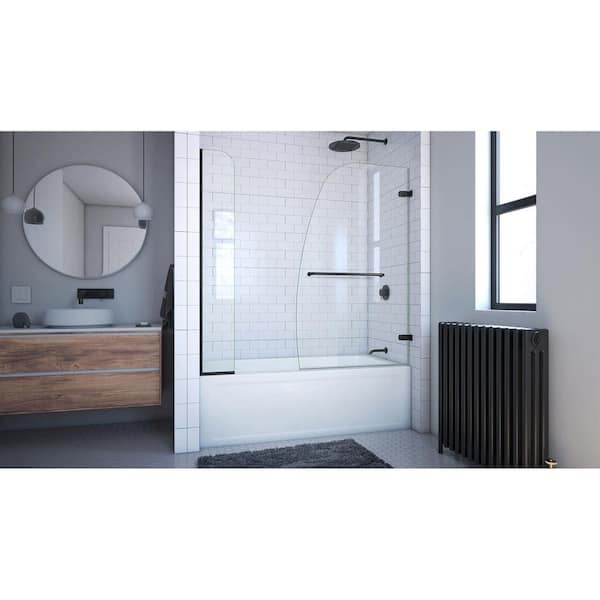 DreamLine Aqua Uno 56 in. - 60 in. W x 58 in. H Frameless Hinged Tub Door  with Extender Panel in Satin Black SHDR3534586EX09 - The Home Depot