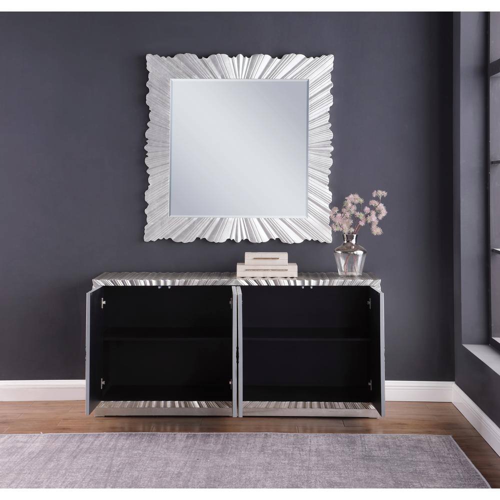 Lacy Metallic Silver Sheen 66" Sideboard with Storage