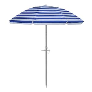 7 ft. Beach Umbrella with Fiberglass Ribs and Sand Anchor in Stripe Blue and White