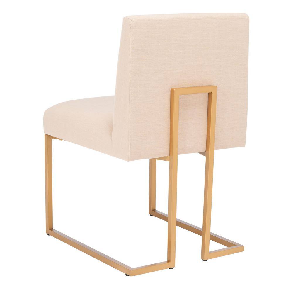 Modern Cosmopolitan Beige Linen & Gold Metal Parsons Side Chair Set