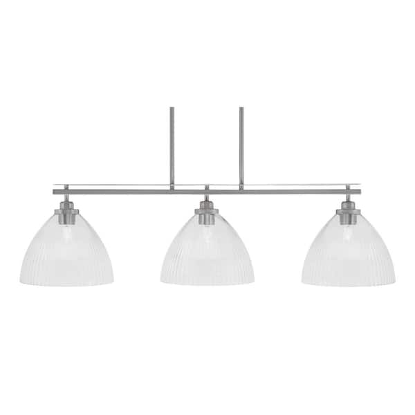 Unbranded Monroe 3-Light Brushed Nickel, Billiard Light, Any room with 10.75 in. Clear Ribbed Glass Shades no bulbs included