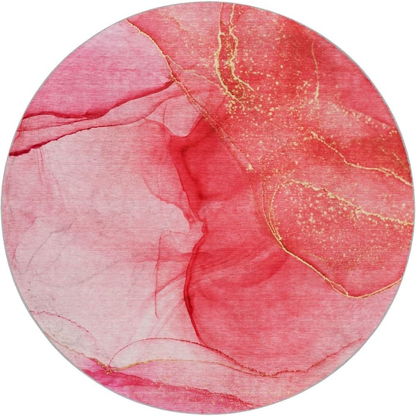 Dream Shag Premium Machine Washable Abstract ADS507 Pink 8 ft. x 8 ft. Round Rug