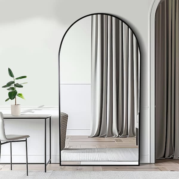 Lirago 38 in. W. x 71 in. H Full Length Arched Free Standing Body Mirror, Metal Framed Wall Mirror, Large Floor Mirror in Black