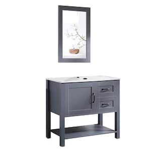 30 in. W x 18.7 in. D x 31.5 in. H Bath Vanity in Gray with White Top and Mirror