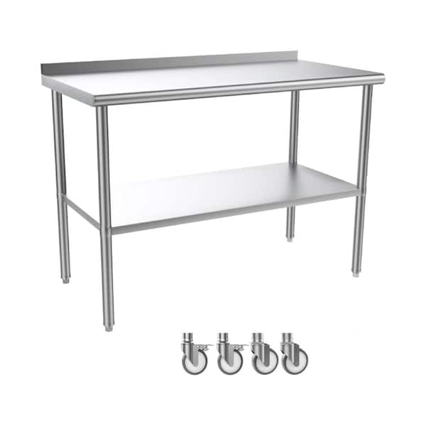 Karl home 48 x 24 in. Stainless Steel Kitchen Prep Table Kitchen Utility Table with Casters