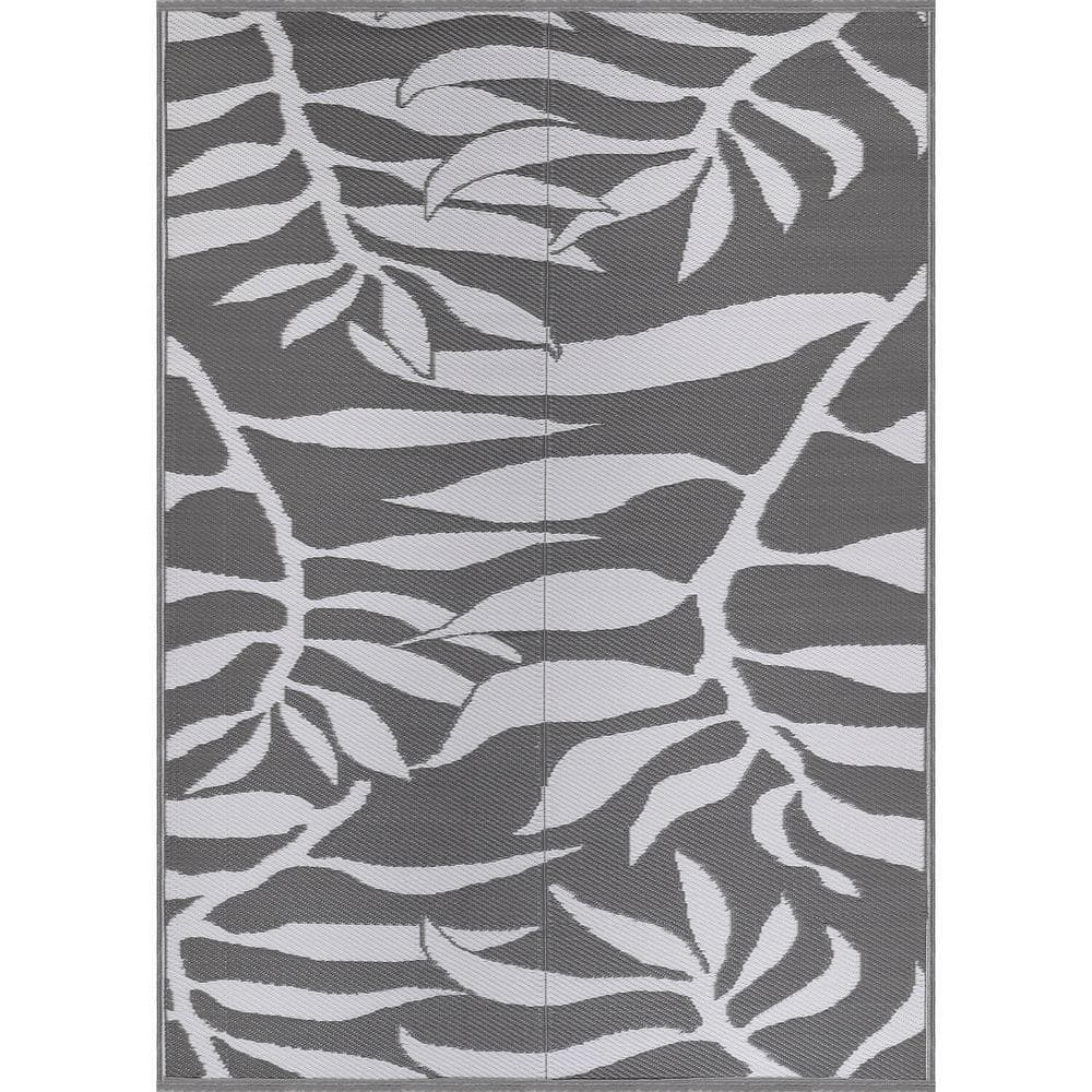 Lightweight Floral Gray/White 6 ft. x 9 ft. Reversible Plastic Indoor/Outdoor Area Rug price history on PriceWatchPro