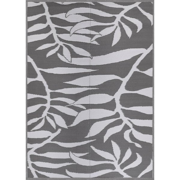 Beverly Rug 8 X 10 Gray White Lightweight Floral Reversible Plastic Indoor Outdoor Area Rug