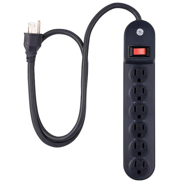 GE 6-Outlet Power Strip with 3 ft. Extension Cord, Black 56223 - The Home  Depot