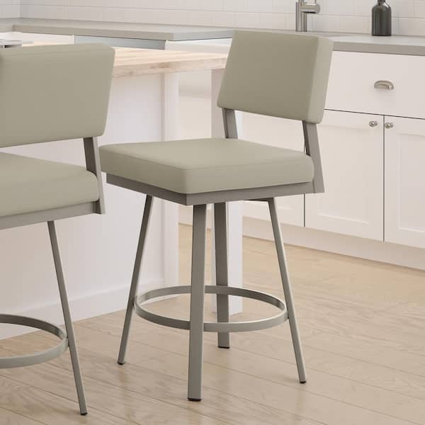 Amisco Avery 30 in. Greige Faux Leather / Grey Metal High Back Swivel Bar Stool